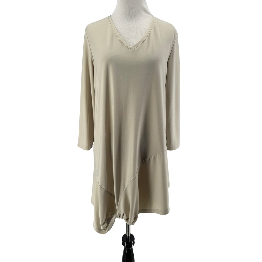 Sympli Women's Cream 3/4 Sleeve V-Neck Jersey Knit Tunic Blouse Size Medium